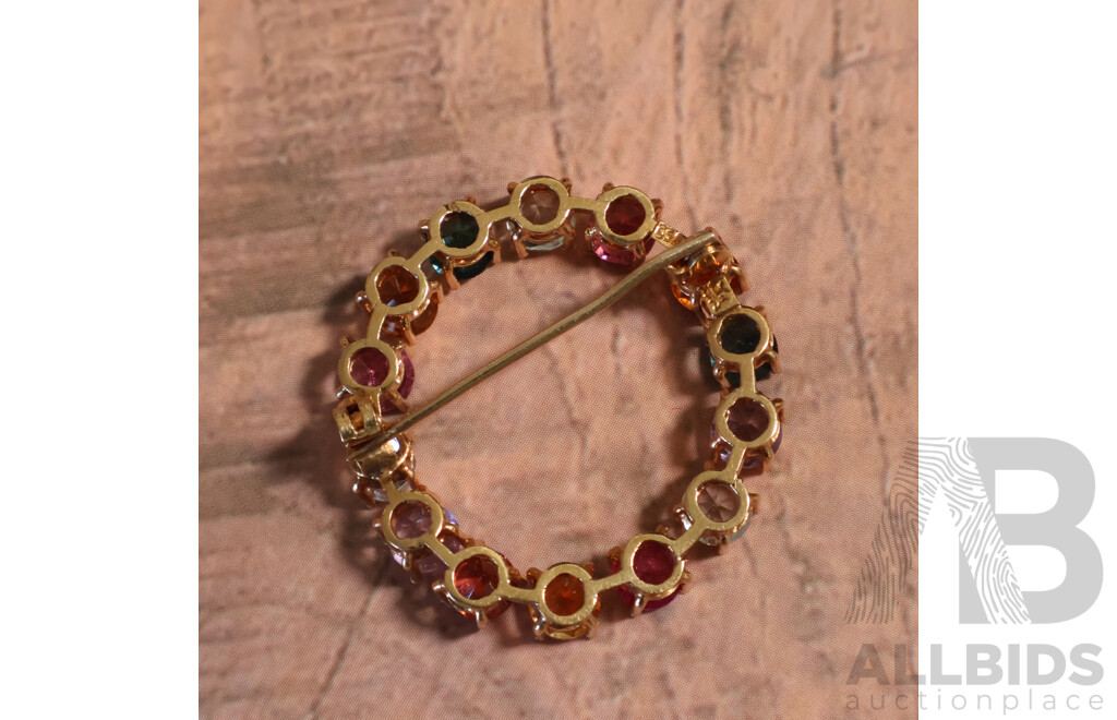 Vintage 18ct Multi Gemstone Circle Brooch, 30mm, 4.94 Grams