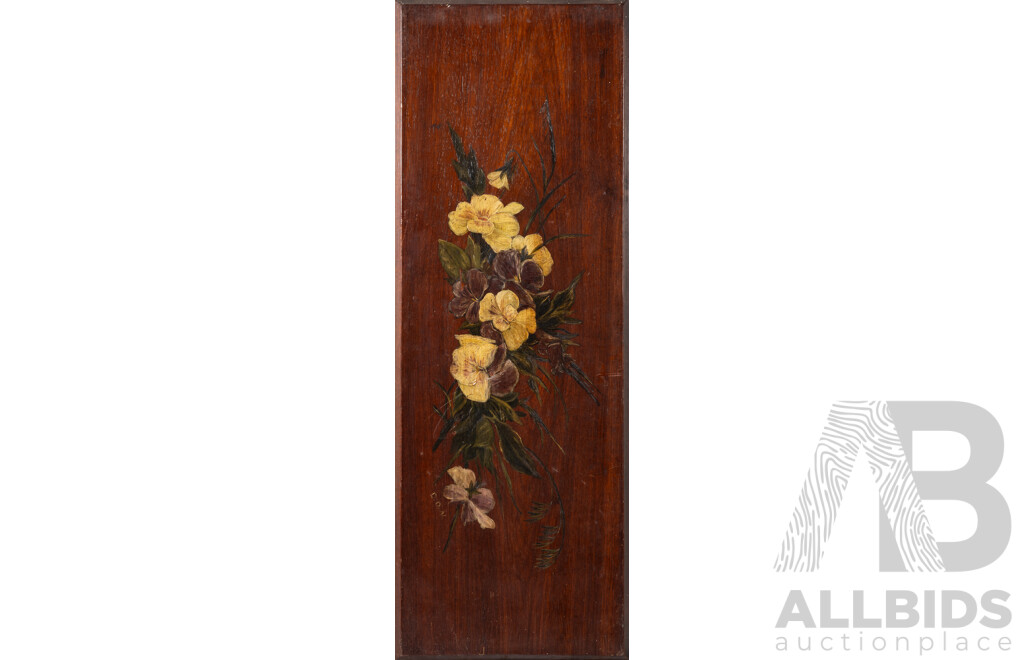 D.D.N, (Date Unknown), Flowers, Vintage Oil on Wood Panel, 69 x 24 cm (edge to edge)