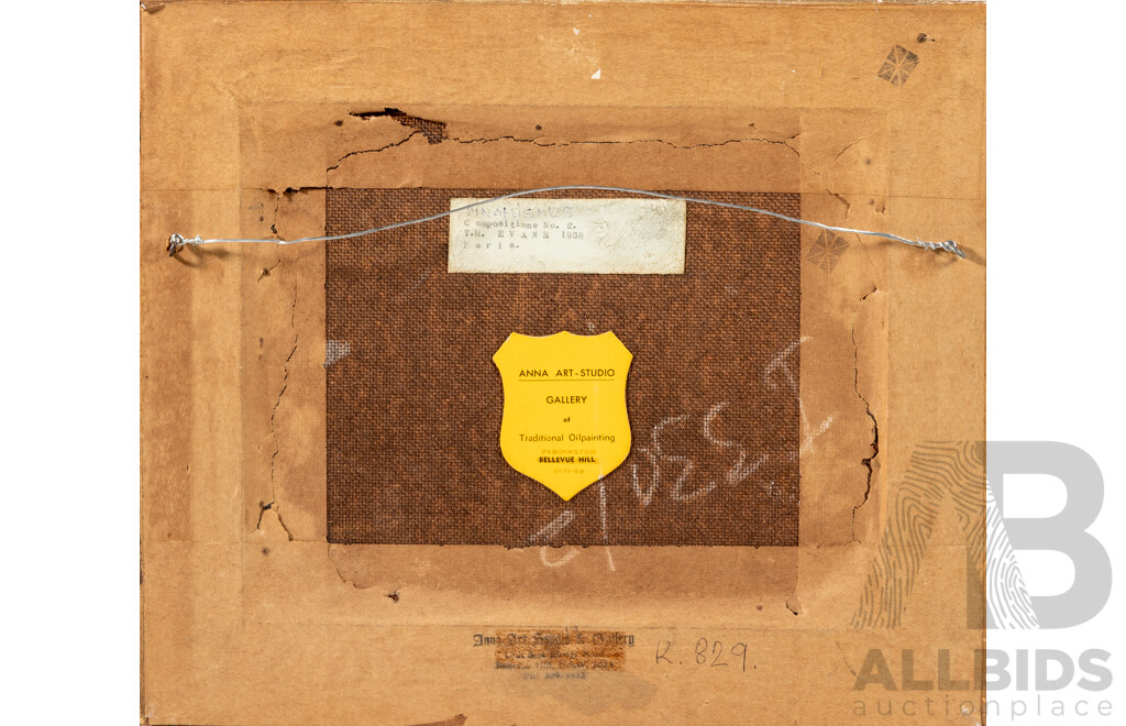 T.R.Evans, (20th Century, Working c1930s Paris), Dinamismus - Compositione No. 2 (1938), Original Vintage Abstract Oil on Masonite, 30 x 34 cm (frame)
