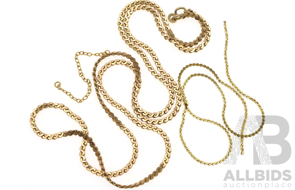 9ct Flat Twist Rope Link Chain Missing Clasp, 60cm with Broken Scrap 9ct Chain, 13.16 Grams