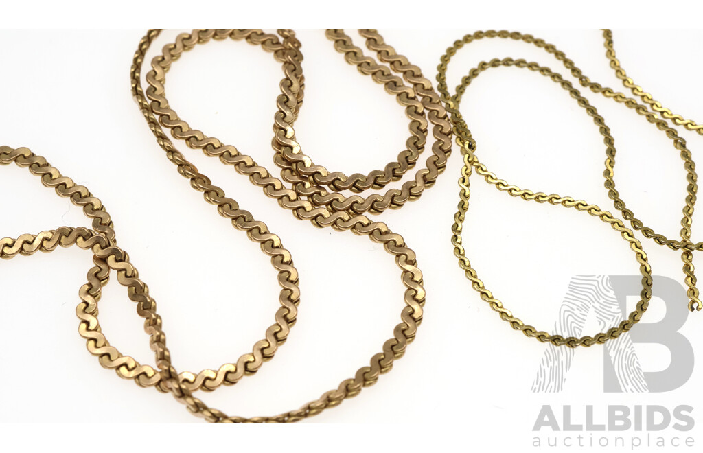 9ct Flat Twist Rope Link Chain Missing Clasp, 60cm with Broken Scrap 9ct Chain, 13.16 Grams