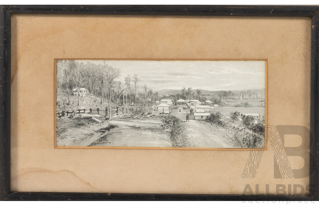 E. Le Bihan, (19/20th Century, French-Australian, 1841-1921), Pair of Landscapes - Boats Approaching & Settlement, Antique Prints of Original Engravings, 22 x 33 cm (largest frame) (2)