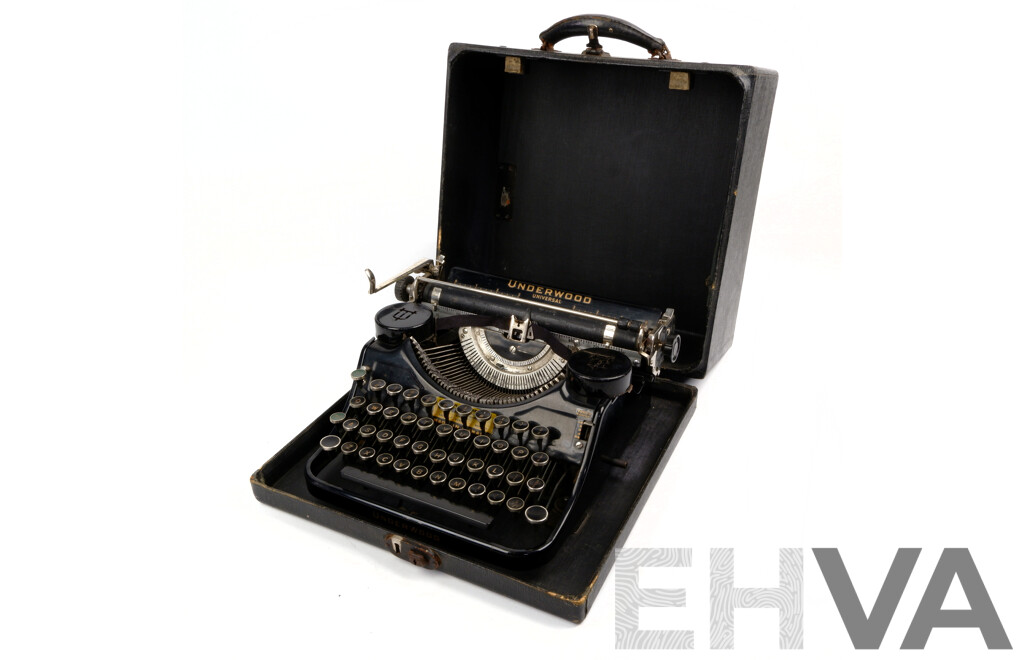 Vintage Underwood Universal Typewriter with Original Case and Spare Ink Ribbon, Made in Canada
