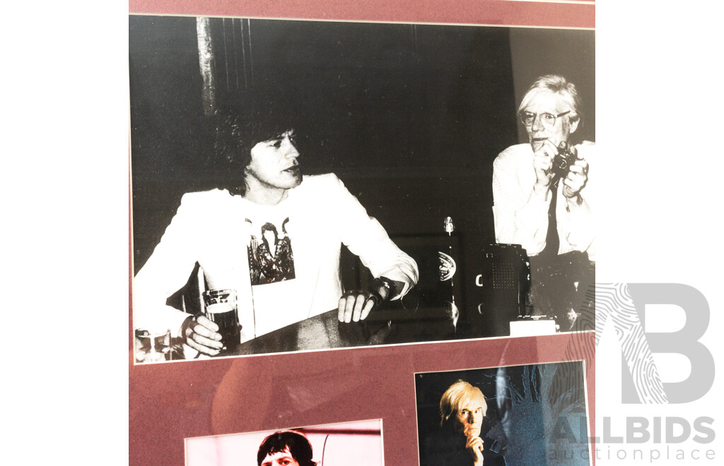 Framed Mick Jagger & Andy Warhol Presentation with Two Signatures, Rolling Stones Album LP Cover & Photographs