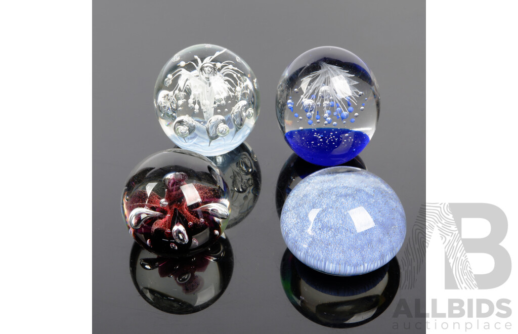 Collection Four Fancy Art Glass Paperweights