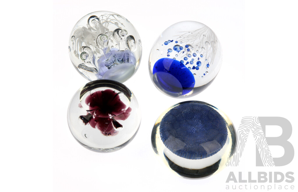 Collection Four Fancy Art Glass Paperweights