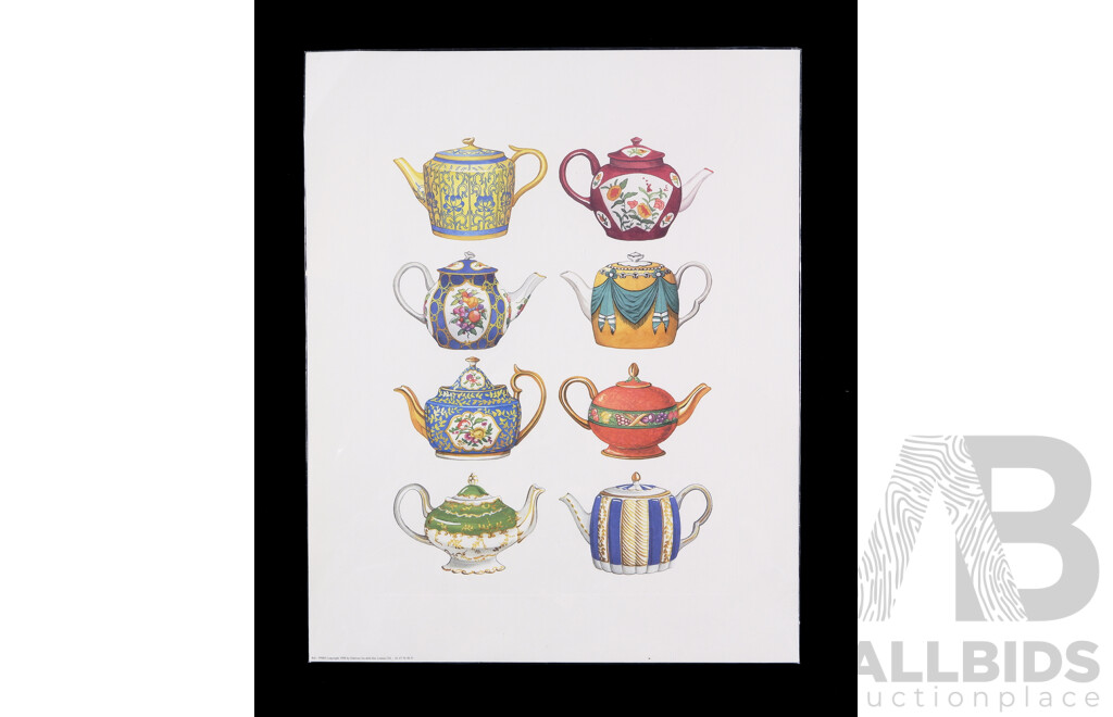 Alice in Wonderland, (c1930s), Alongside Teapots and Bath Items, (1998) Ink & Card, Five Vintage Collectible Carreras Cigarette Cards & Pair French Published Colour Prints, 50 x 40 cm (prints edge to edge) (3)