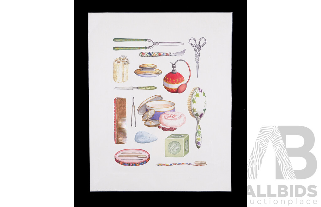 Alice in Wonderland, (c1930s), Alongside Teapots and Bath Items, (1998) Ink & Card, Five Vintage Collectible Carreras Cigarette Cards & Pair French Published Colour Prints, 50 x 40 cm (prints edge to edge) (3)