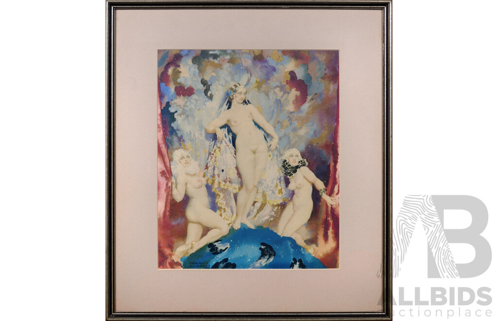 Norman Lindsay, (Early 20th/Mid Century, Australian, 1879-1969), the Dear Things, (1930), Wonderful Vintage Colour Copy on Canvas of Original Lithograph, 36 x 30 cm (Image)