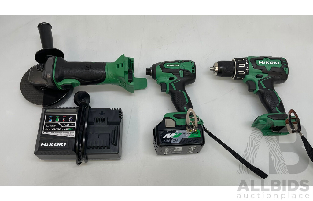 Hikoki Cordless Drill, Impact Driver and Angle Grinder 18 Volt