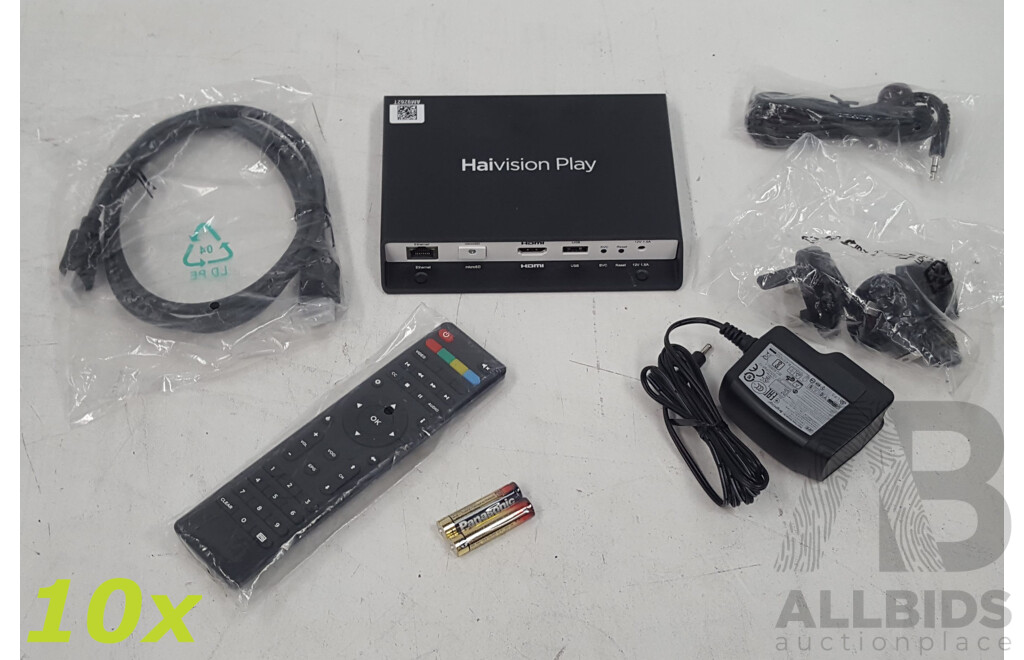 Haivision (S-Play-2000-B) Play Set-Top Box 2000 w/ Power Supply & Other Accessories - Lot of Ten