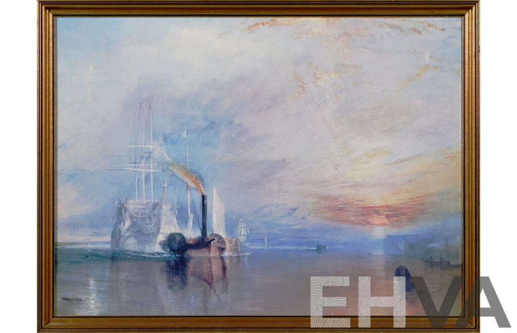 J.M.W. Turner, (Romantic Period, British, 1775-1851), 'The Fighting Temeraire' Tugged to Her Last Berth to Be Broken Up, 1838, Wonderful Reproduction Print of Original Oil, 54 x 72 cm (frame)