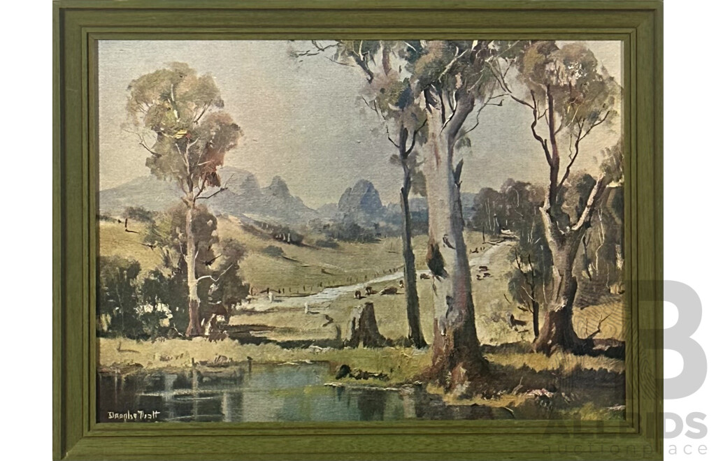 Douglas Pratt, (Australian, 1900-1972), Landscape - Cows Grazing, Reproduction Vintage Print of Original Oil, 51^x 66 Cm (frame)