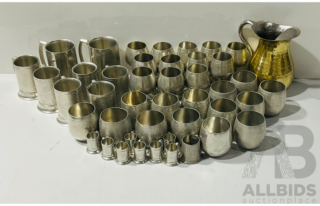 Large Collection of Vintage Hand-made Indonesian Pewter Goblets of Several Designs - Approx 43