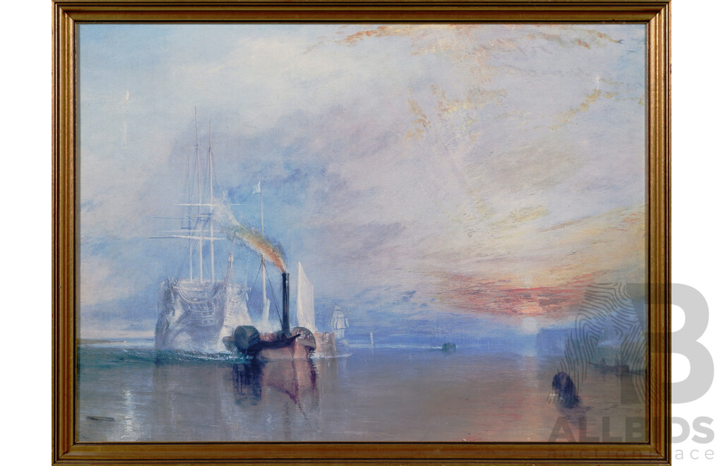 J.M.W. Turner, (Romantic Period, British, 1775-1851), 'The Fighting Temeraire' Tugged to Her Last Berth to Be Broken Up, 1838, Wonderful Reproduction Print of Original Oil, 54 x 72 cm (frame)