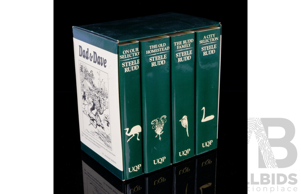 Four Book Set in Slip Case, Dad & Dave, The Complete Works of Steele Rudd, Hardcovers with Dust Jackets, Uni Queensland Press, 1987