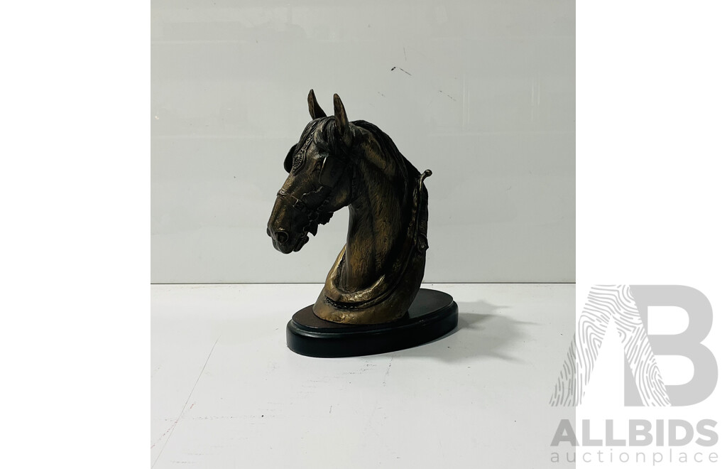 Contemporary Composite Horse Figure on Wooden Base