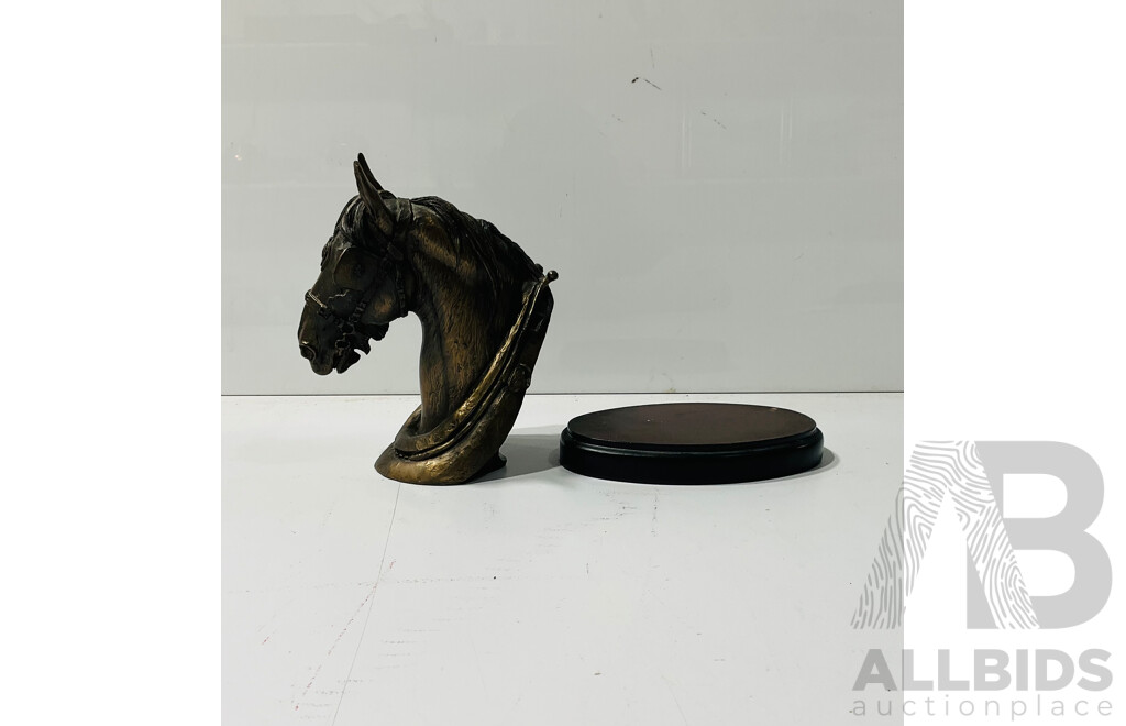 Contemporary Composite Horse Figure on Wooden Base