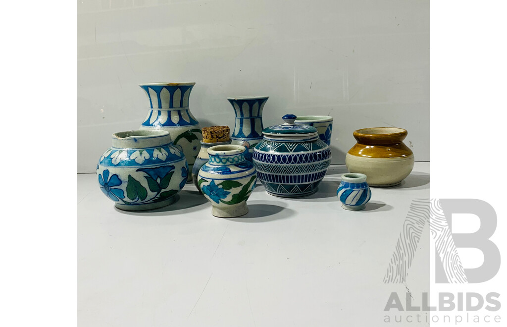 Collection of Lovely Handpainted Pottery Examples Including Vases and More