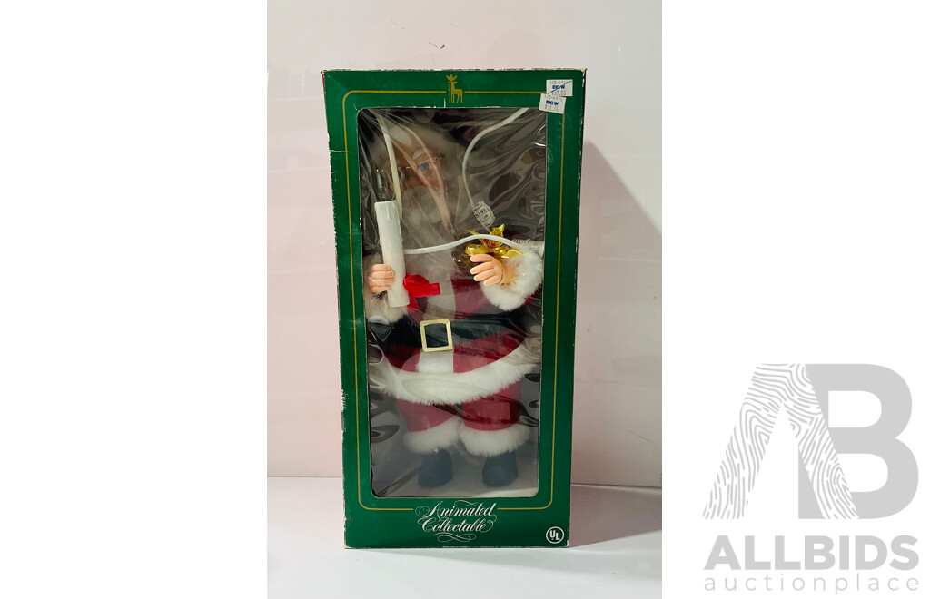 Pair of Very Unique Vintage Animatronic Santa Decorations Including Talking Oh! My Feet Santa From Telco and Animated Collectable Santa From National Rennoc