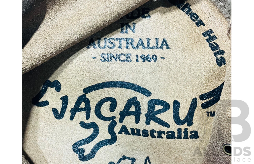 Pair of Vintage Hats Including Australian Made Leather Jacaru Hat and Australian Military Cap as Well as Collection of Special Olympics Australia Medals