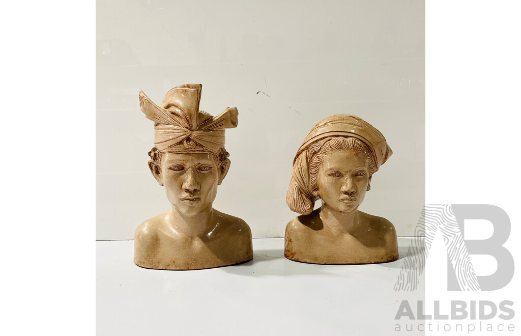 Vintage Ceramic Indonesian Male and Female Traditional Busts