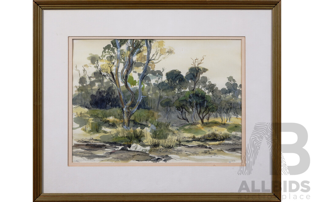 Miller (Date Unknown), N. W. Bay (North West Bay, Tasmania), Wonderful Vintage Ink and Watercolour, 44 x 53^ Cm (frame)