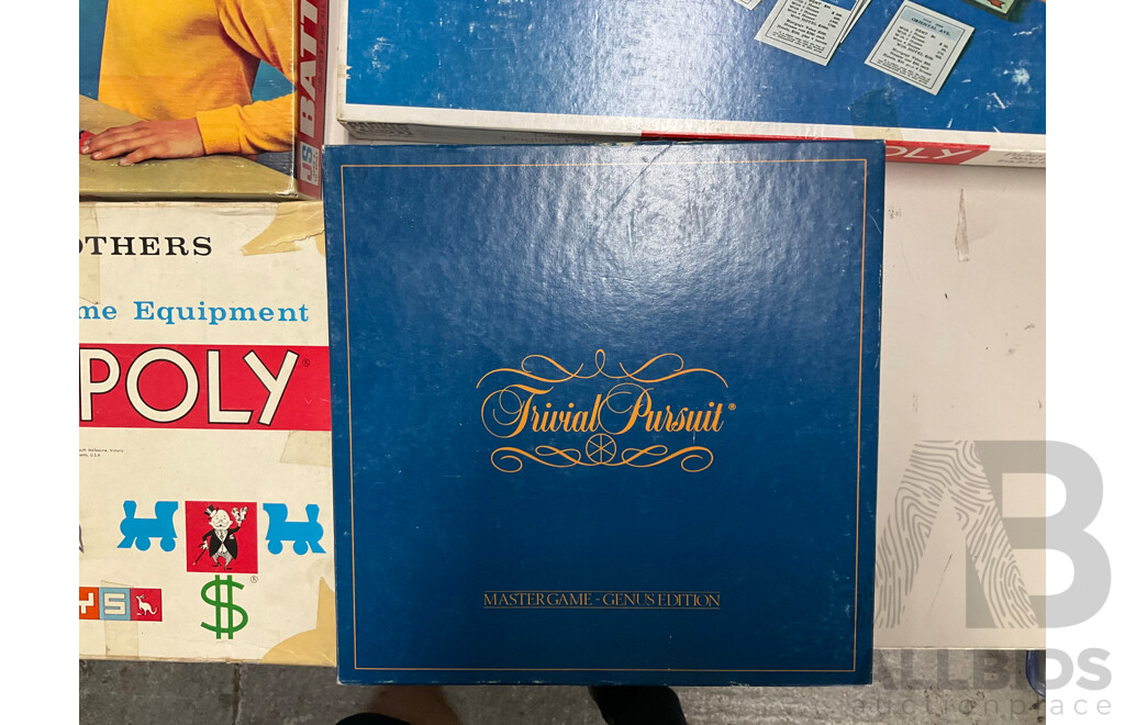 Collection of Vintage Board Games Including Battleship, Monopoly, Scrabble, Scattergories and Trivial Pursuit