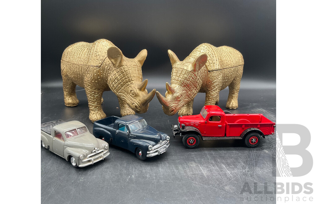 Matchbox Collection of Metal Cars and Plastic Rhino Statue - Lot of 5