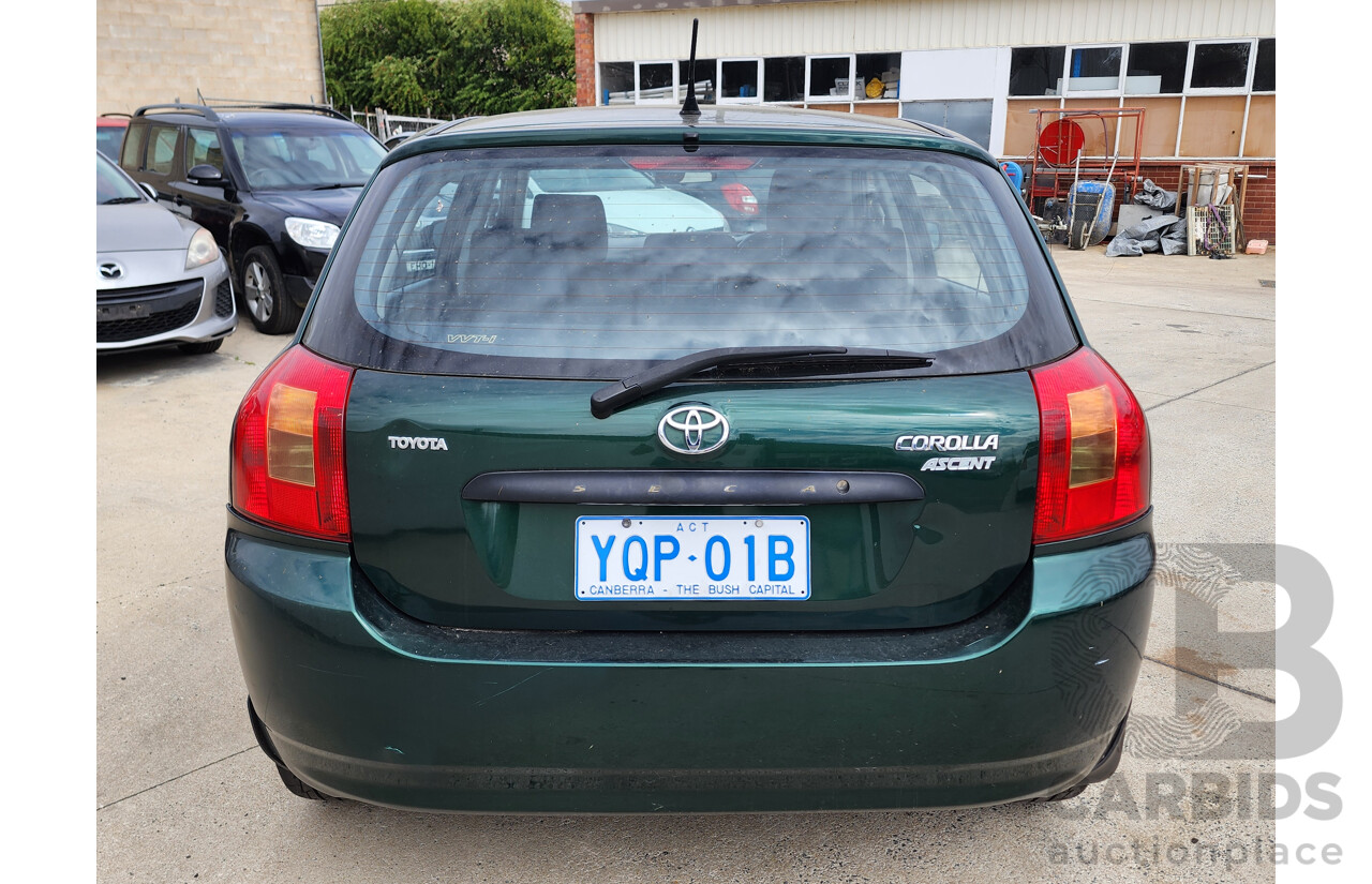 11/2003 Toyota Corolla Ascent SECA ZZE122R 5d Hatchback Green 1.8L