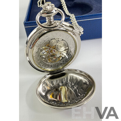 Charles Hubert Paris Silver Tone 50mm Fob Watch and Chain, in Original Presentation Case as New