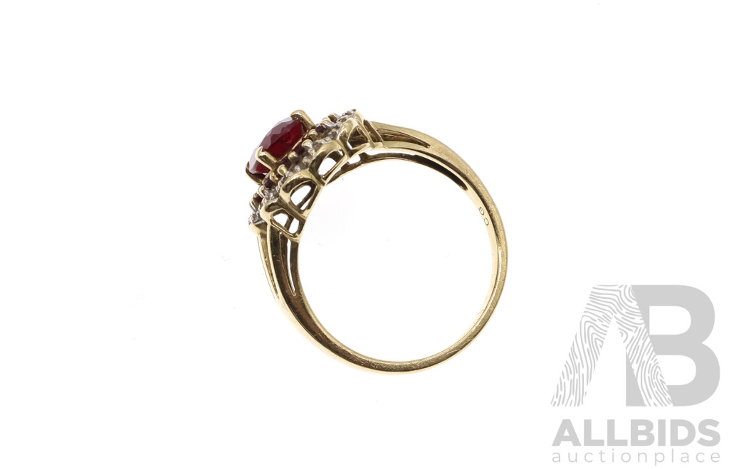 9ct Created Ruby and Diamond Set Cluster Ring, TDW 0.10ct, Size N, 3.00 Grams