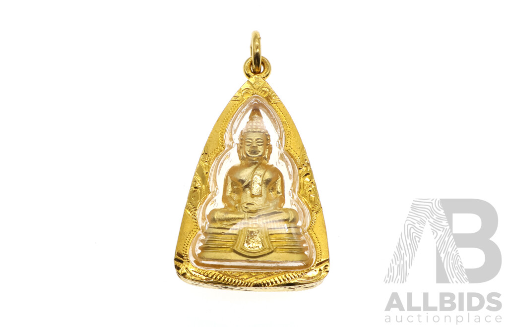 Gold Plated Buddha Pendant, 30mm Long in Original Presentation Case.