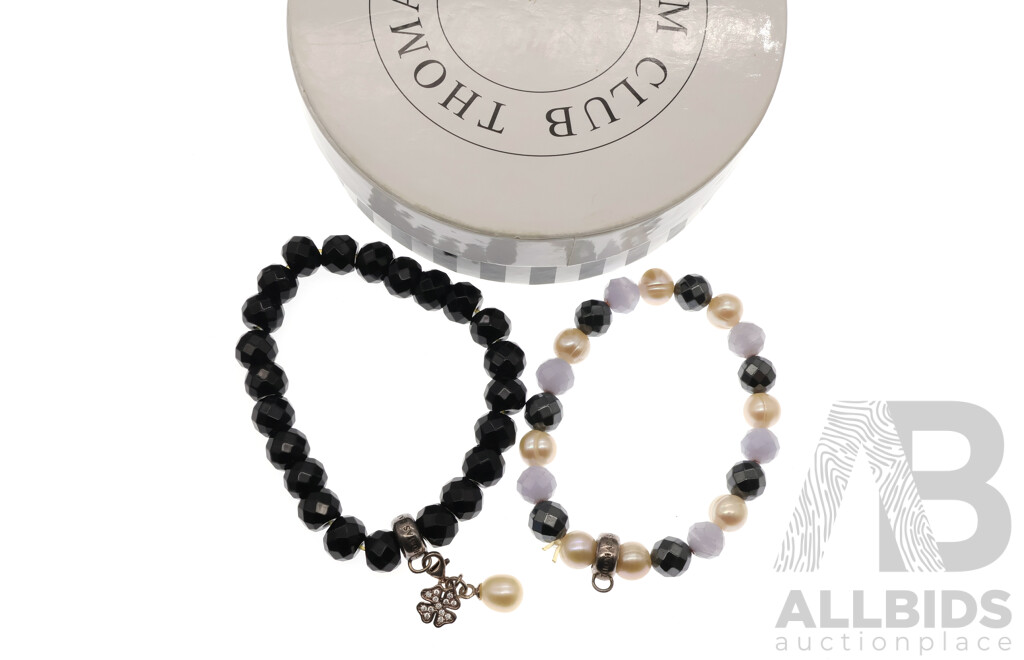 Thomas Sabo Charm Club (2) Gemstone Braclets with One Flower Charm with Pearl Drop, in Original Presentation Box