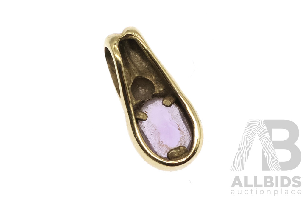 9ct Yellow Gold Slider Pendant with Oval Amethyst, 15mm, 1.31 Grams