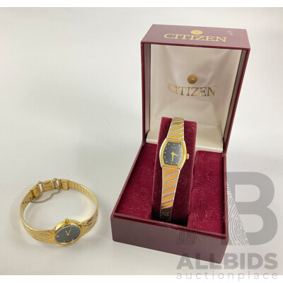 Vintage Ladies Citizen and Pulsar Gold Tone Dress (2) Watches