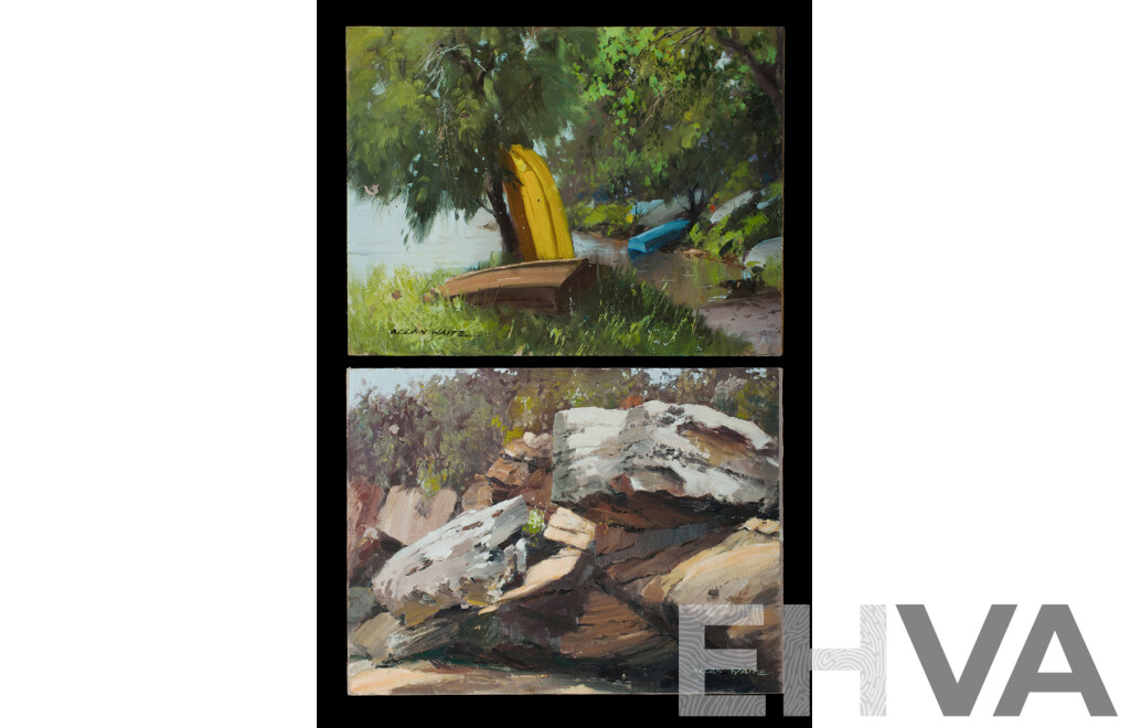 WAITE, Allan (1924-2010) (2)'Chip Off the Old Block, Chowder Bay' (oil on canvas on board); & 'Tambourine Bay' (oil on board)