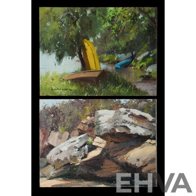 WAITE, Allan (1924-2010) (2)'Chip Off the Old Block, Chowder Bay' (oil on canvas on board); & 'Tambourine Bay' (oil on board)