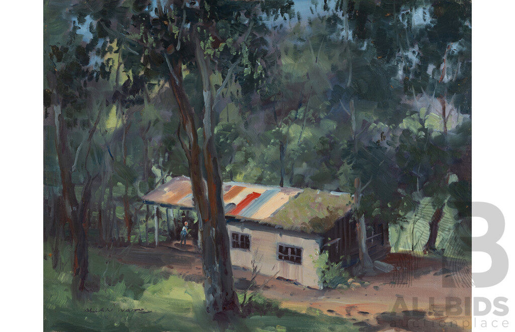 Allan Waite, (20th Century, Australian, 1924-2010), Home in the Bush, Signed Lower Left, 35.5 x 45.5 cm (overall)