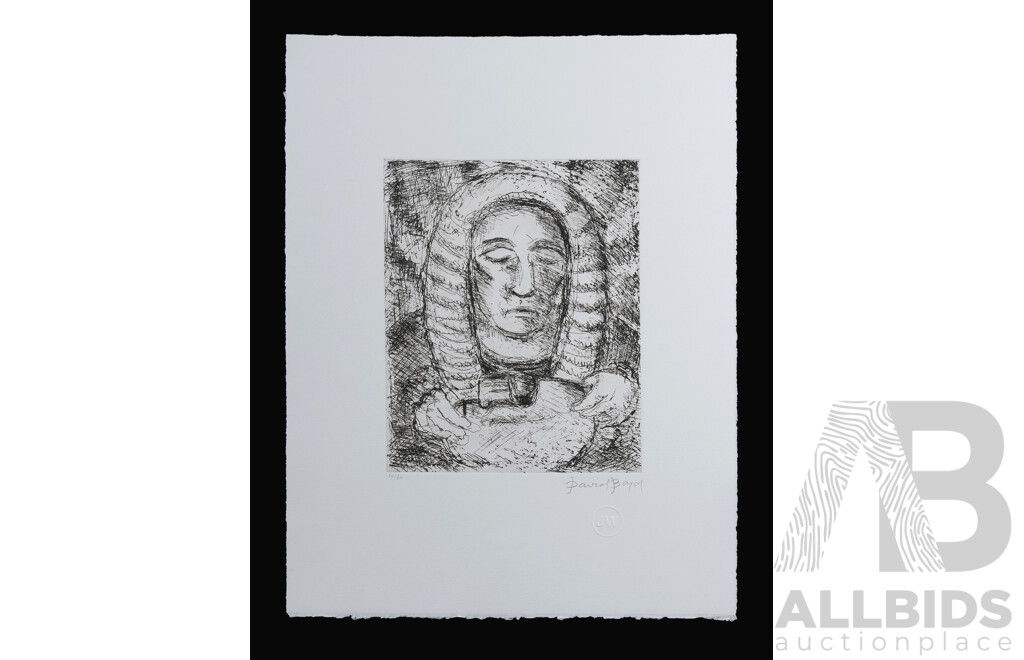 David Boyd, (20th Century, Australian, 1924-2011) (2) 'Judge Holding Mask' (From the Trial Series), Zinc Etching Plate & Original Etching, 26.5 x 21.5 cm (plate and Image) (2)