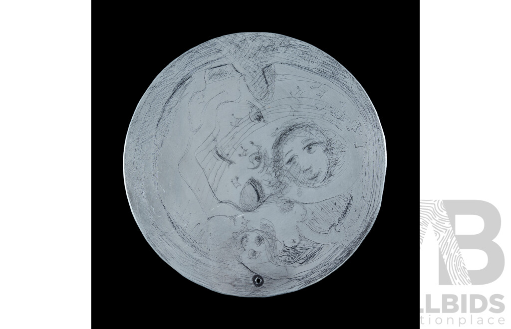 David Boyd, (20th Century, Australian, 1924-2011) 'Playfull,' Original Zinc Etching Plate, 22.5 cm (diameter)