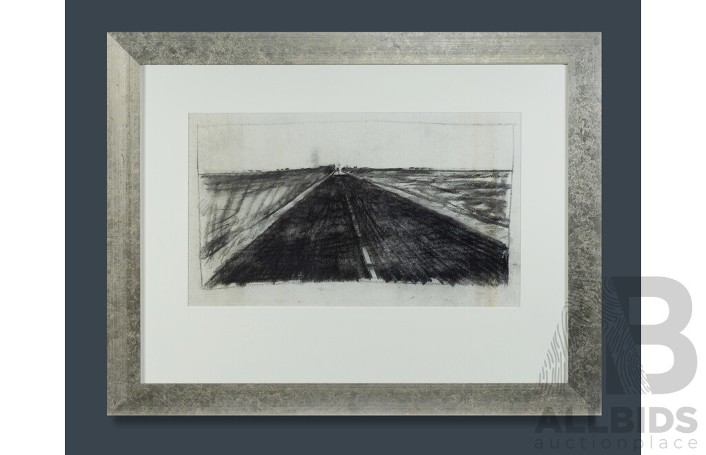 Roderick Malcolm Shaw, (20th Century, Australian, 1915-1992) 'Mirage on the Road to Adelaide Study,' (^c1970), Charcoal, 36.5 x 62.5 cm