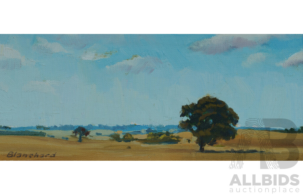 Brian Blanchard, (20th Century, Australian, 1934-2015) Towards Canberra, Oil on Canvas Board, 24 x 39 cm (frame)