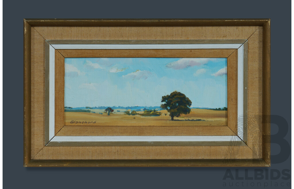 Brian Blanchard, (20th Century, Australian, 1934-2015) Towards Canberra, Oil on Canvas Board, 24 x 39 cm (frame)