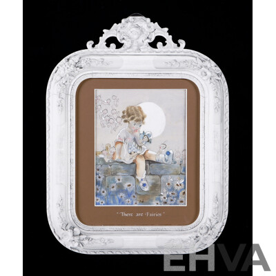 Manner of Mabel Lucie Atwell, (British, 1879-1964), Four Children's Illustrations 'On-dit',  There Are Fairies'; Girl Cutting Hair; and an Early Encounter, Watercolours, 36 x 43 cm (largest frame)
