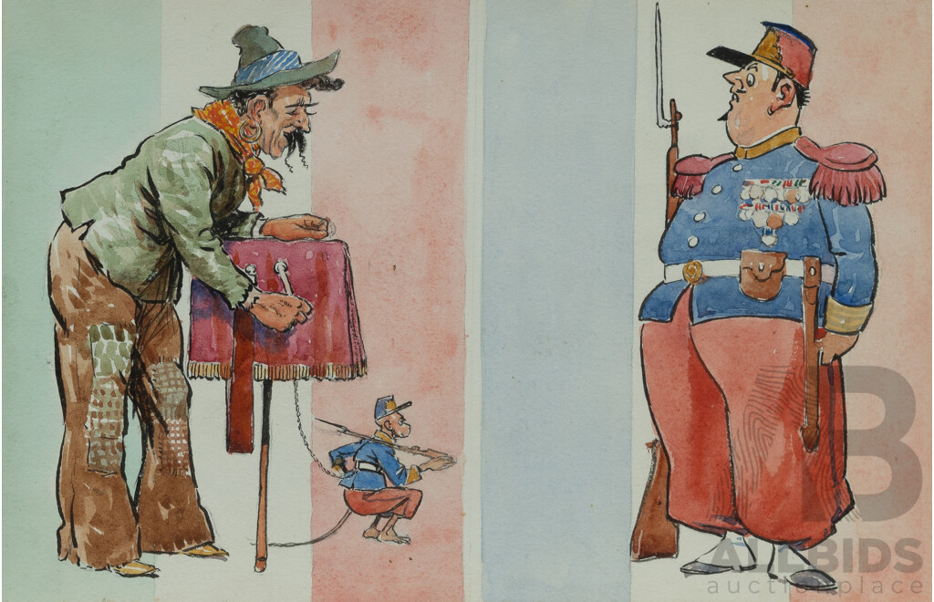 Artist Unknown, (3) Organ Grinder with Monkey; Matador; and Scotsman Toasting