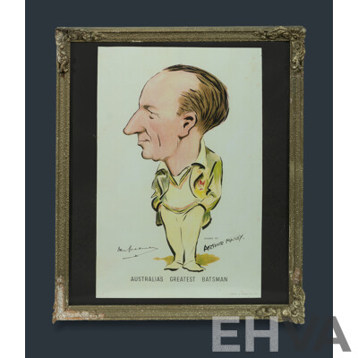 Arthur Mailey, (Australian,1886-1967) 'Australia's Greatest Batsman [Don Bradman]' Lithograph, Published by Troedel & Cooper Pty Ltd, 28.5 x 18.5 cm (image)