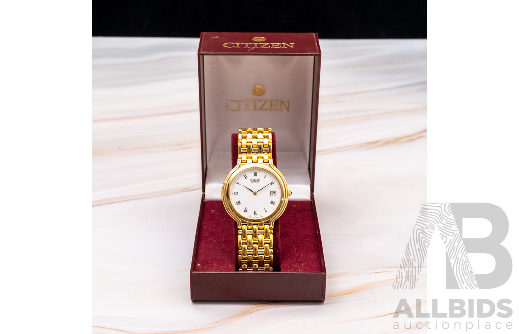 Citizen Quartz 6110 Gold plated case and band. Original box.