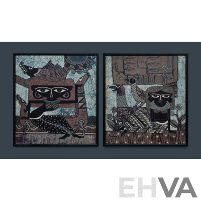 JAKA, (Indonesian) (2) Pair of Batiks Featuring Women, Fish and Birds