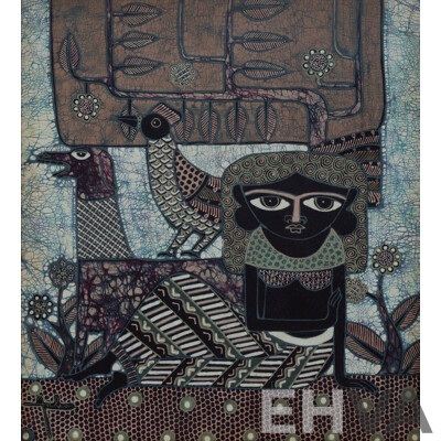 JAKA, (Indonesian) (2) Pair of Batiks Featuring Women, Fish and Birds